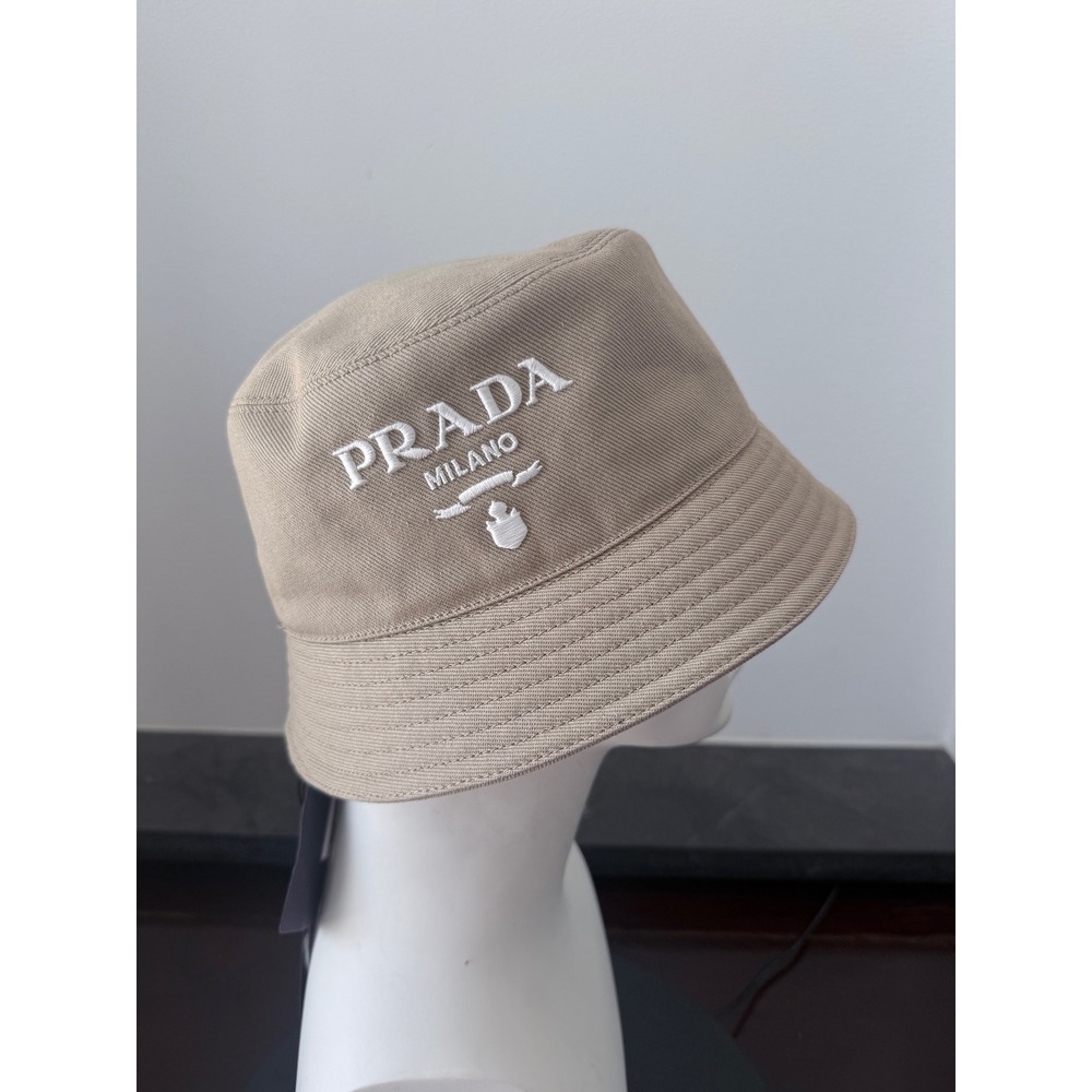 Prada 1HC137 100% cotton bucket hat with embroidered white stitch logo - Picture 1 of 9